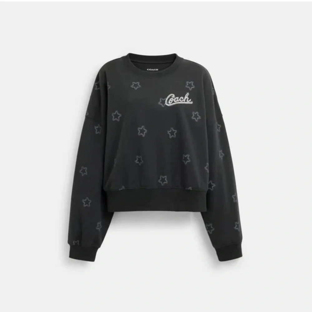 Coach‎ Women’s Star Cropped Crewneck Sweatshirt Embroidered Silver Size Large